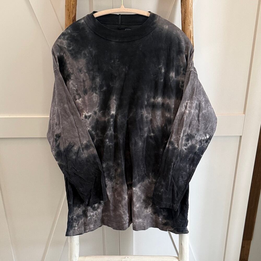 Free People We The Free Charcoal Ash Tie Dye Long Sleeve Cotton Oversized Tee S